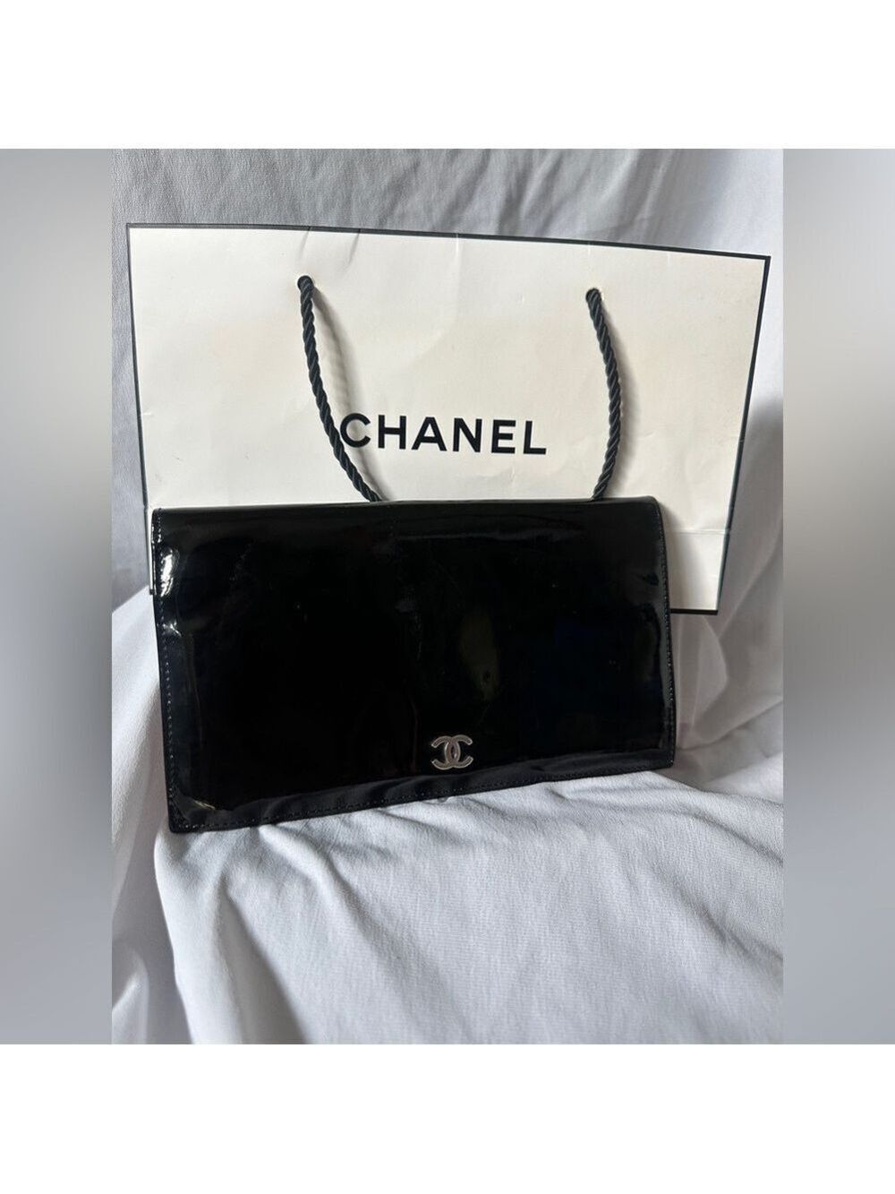 CHANEL patent leather fold long wallet & Chanel store bag